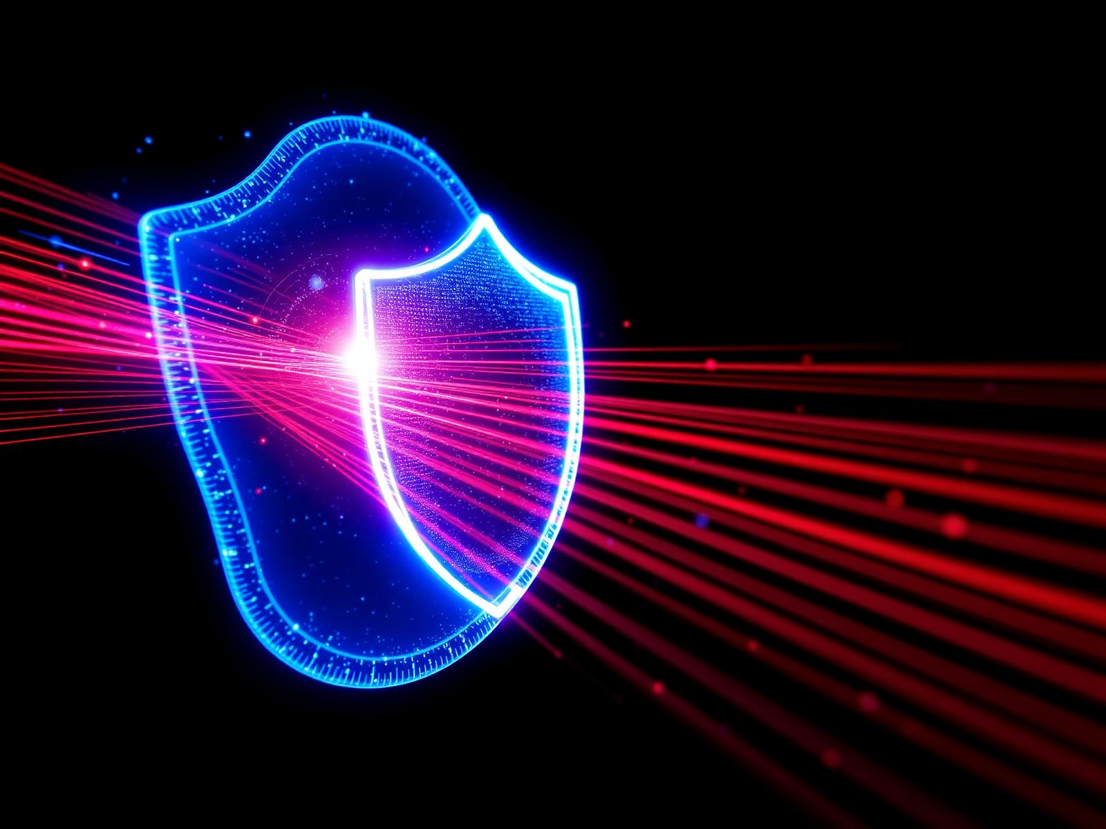 Cybersecurity Schild blockiert Bedrohungen